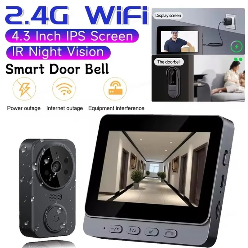 FHD ビデオ スマート ドアベル カメラ ワイヤレス 1080P ナイトビジョン付き 2.4G WiFi モーション検出 2 ウェイ オーディオおよびクラウド サービス