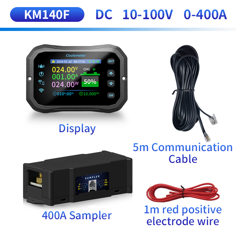 KM140F クーロンメーター、WIFI 付き、高精度双方向電流検出、バッテリー電圧表示