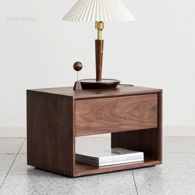 Solid Wood Villa Storage Nightstands Creative Apartment Bedroom Drawer Locker Light Luxury Household Bedside Tables