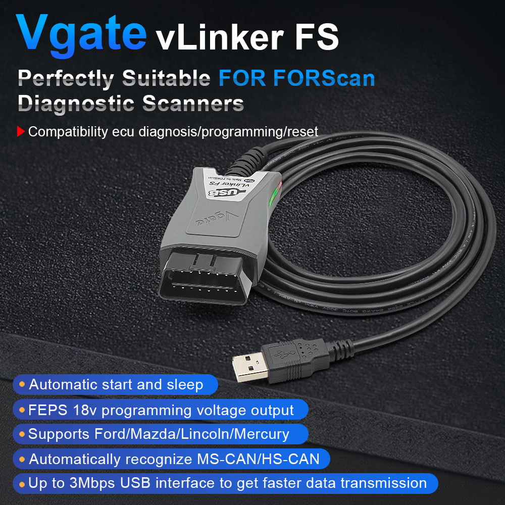 Vgate vLinker FS ELM327 HS/MS-CAN フォード FORScan ELM 327 OBD 2 OBD2 車の診断スキャナインターフェイスツール OBDII マツダ