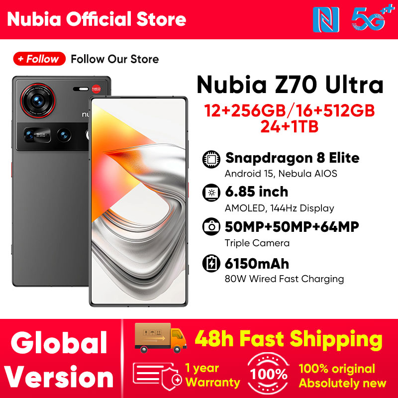 Nubia Z70 Ultra 5G スマートフォン Snapdragon 8 Elite プロセッサ 6.85' 144Hz AMOLED ディスプレイ NFC グローバル バージョン 16GB 512GB