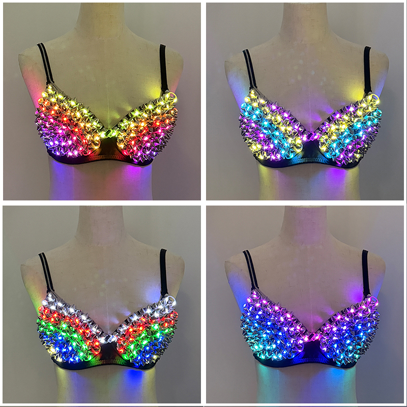 リモコン RGB 光るレイブダンストップカラフルなセクシーなダンスウェアパンク光るライトアップブラジャー女性 DJ ナイトクラブステージ小道具