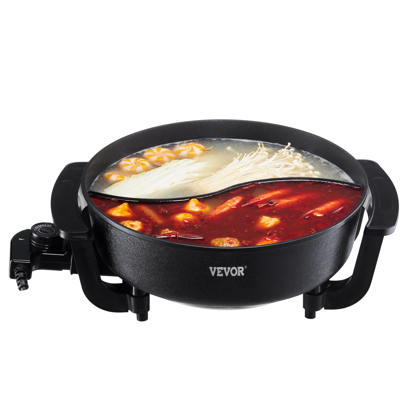 SucceBuy 電気鍋 5L ダブル味しゃぶしゃぶ鍋 ノンスティック電気鍋 仕切りガラス蓋付き 6-10人用