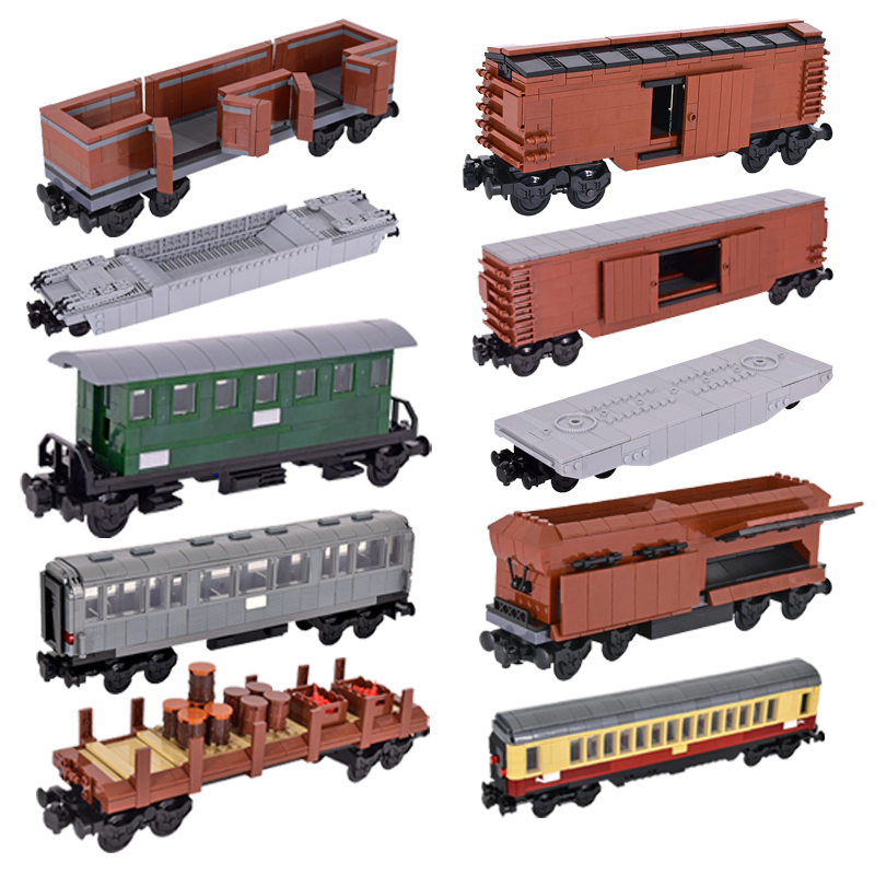 MOC シティアイデアトレインラインゴールド旅客貨物列車輸送車両キャリッジビルディングブロックレンガ子供 DIY テクニカルおもちゃ