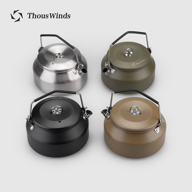 Thous Winds アウトドアキャンプケトル、ポータブルハイキング調理器具、1L ツーリストピクニックケトル、キャンプ用品食器