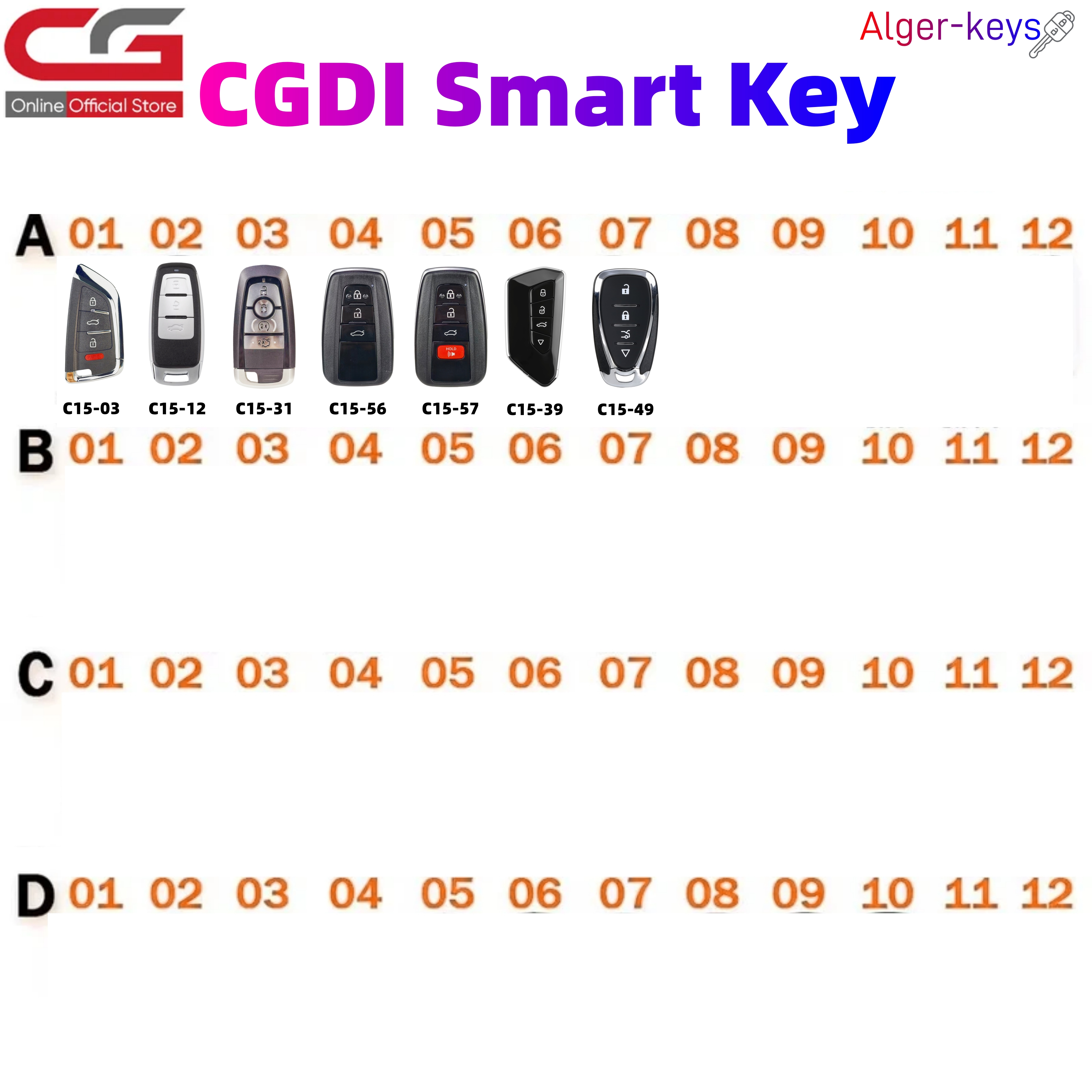 アルジャーキー CGDI CG スマートリモートキー CG-C15 シリーズ CGDl K2/A2 キープログラマー 2026 で使用新しいスタイル NXP ロック解除とコピー用