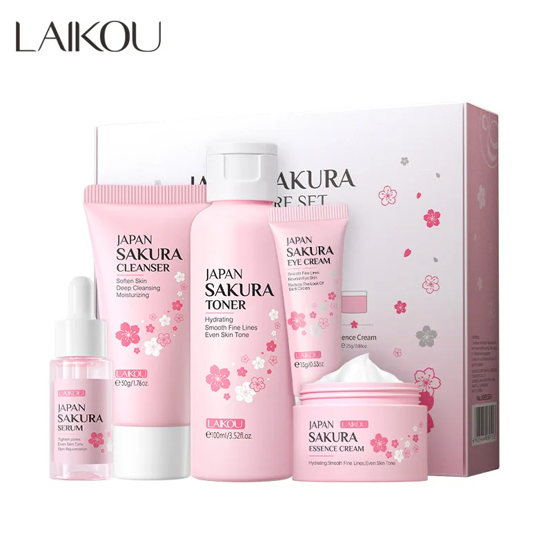 LAIKOU サクラキット スキンケアセット 保湿と小じわの軽減 毛穴製品のクレンジング 5 ピース 韓国女性の日ギフト