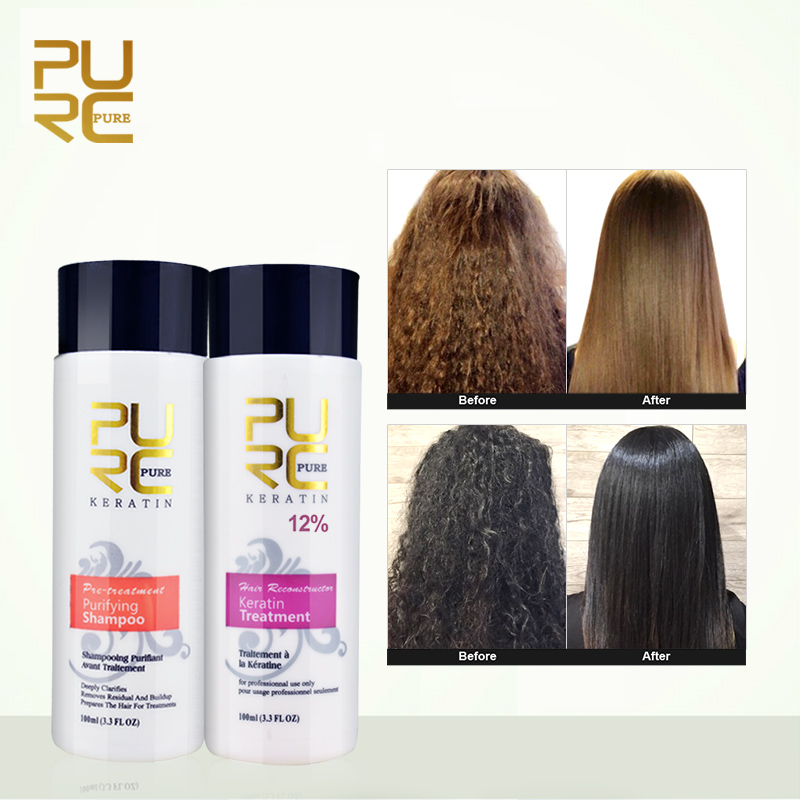 PURC ブラジルケラチン浄化シャンプーセットスムージング矯正ケラチンヘアトリートメント修理カーリーヘアケア製品