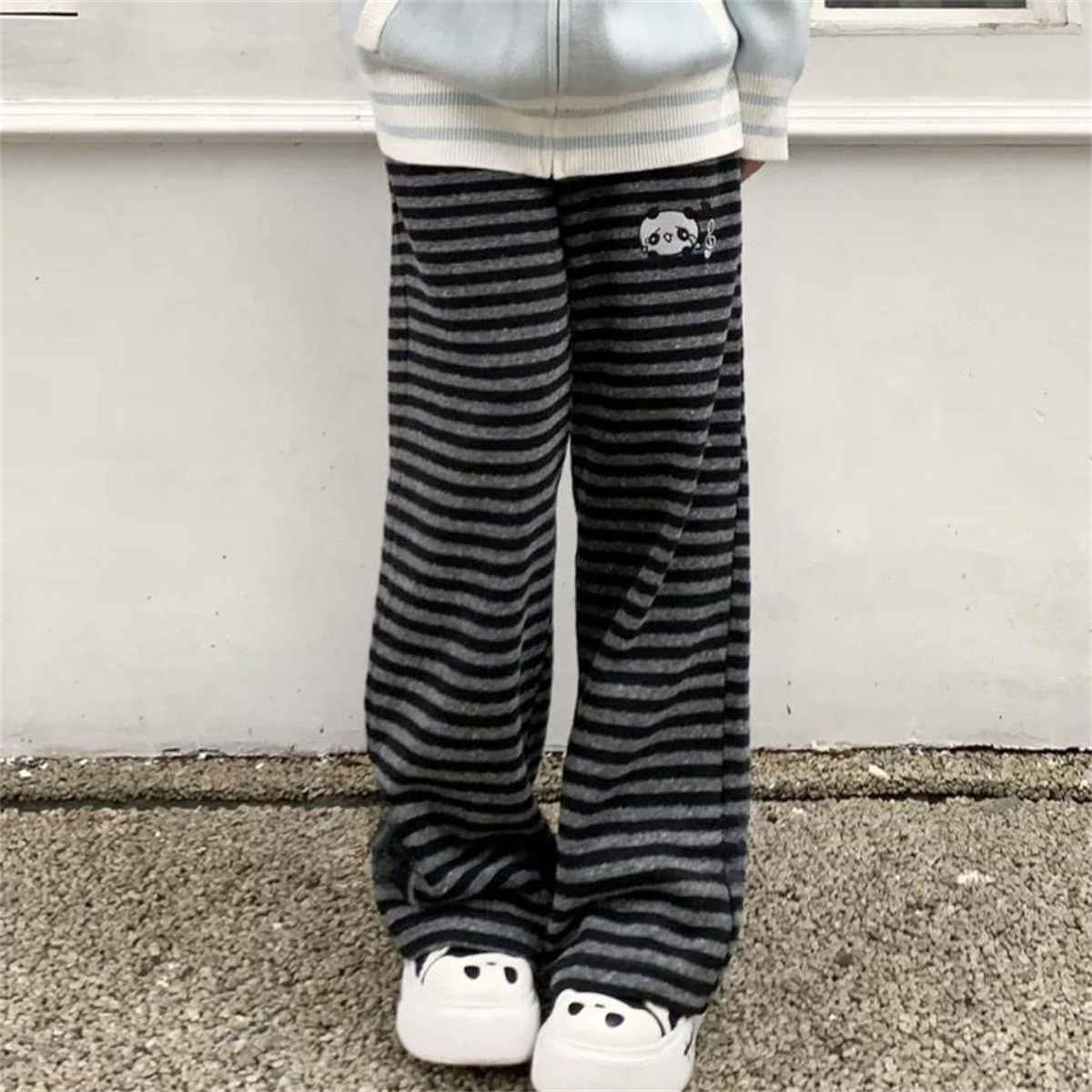 女性パンダストライプパンツストリート原宿 Pantalones デ Mujer スウェットパンツ Y2k 服カジュアル日本かわいい