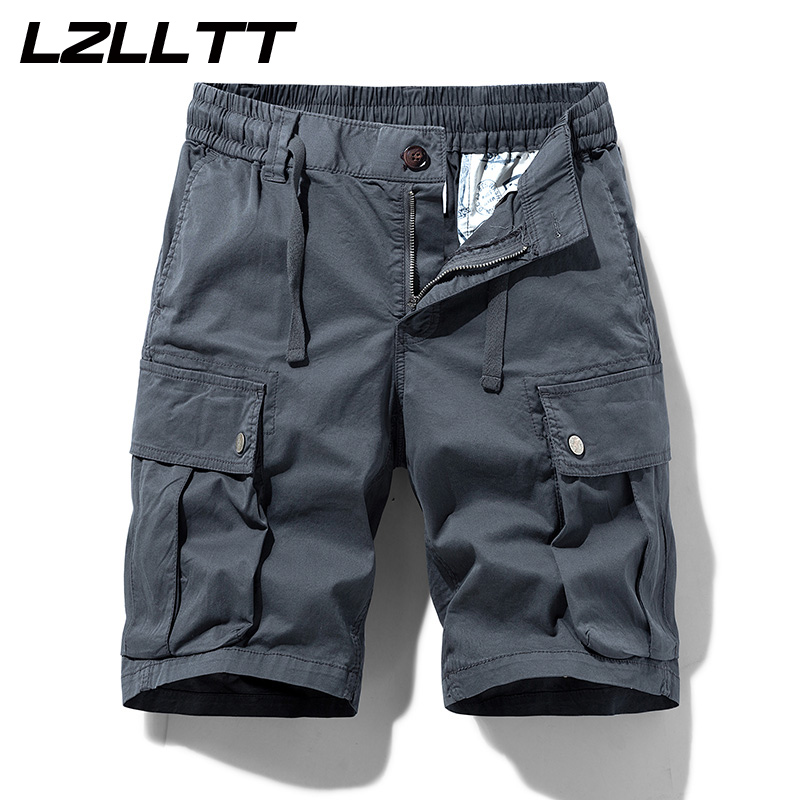 夏の男性カーゴコットンショーツメンズマルチポケットカジュアルショーツ春メンズジョガーパンツファッションビーチショーツドロップシッピングLZLLTT