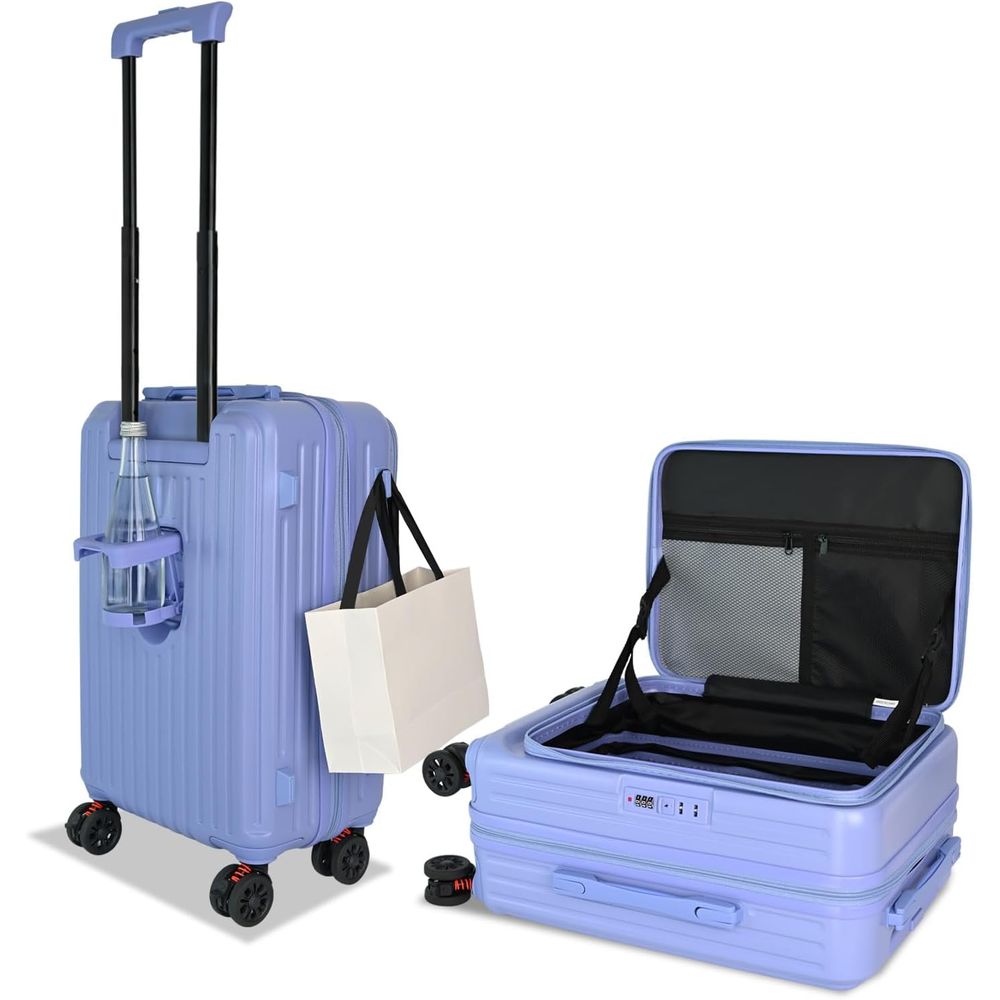 20 インチ航空会社承認ブルー機内持ち込み荷物拡張可能なスーツケース YKK ジッパートップオープンスピナーホイールギフト用