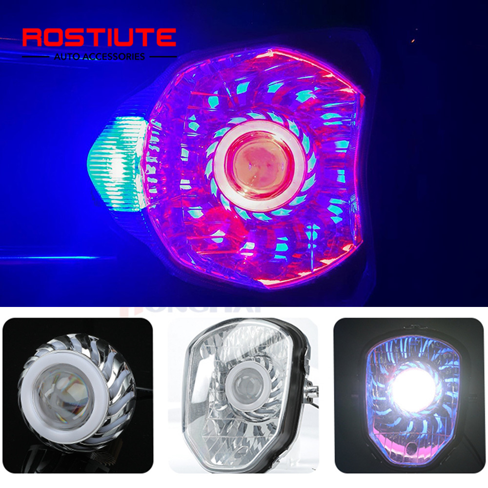 Double Angel Eyes Motorcycle Headlights High/Low Beam Additional Moto Spotlights Motorbike Devil Eyes LED Projector Headlights
