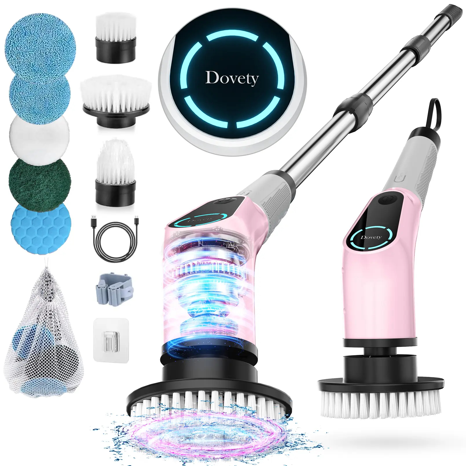 9-in-1 Electric Cleaning Brush, Cordless Power Scrubber with Long Extension Handle, Multi-Purpose Rotating Cleaning Tool for Bathroom, Kitchen, Tile, Tub, Shower, Floor, Grout, Countertops, Window, Ho