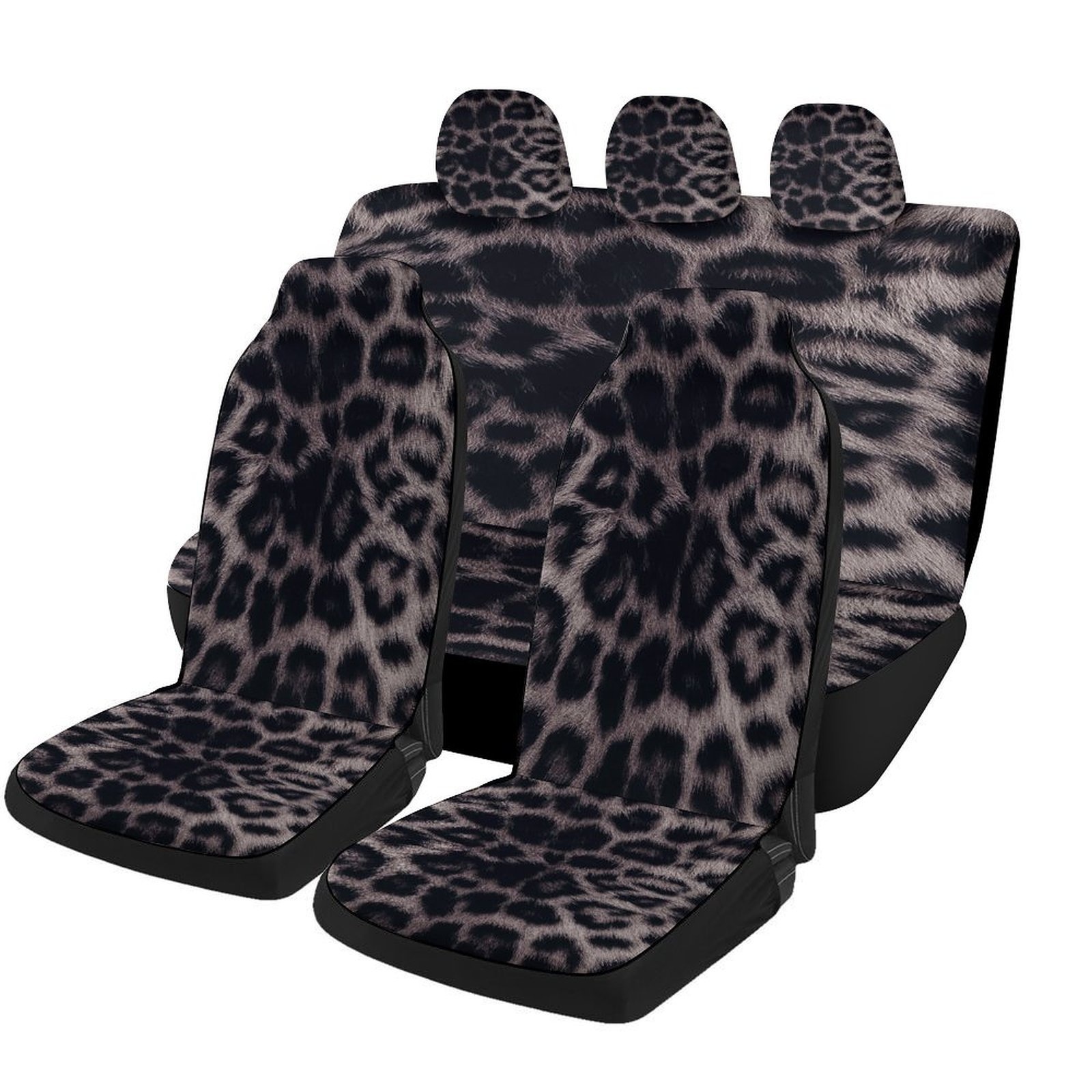 ヒョウ柄のデザインが特徴のカーシートカバーのセットで、さまざまな車両に適しています。スタイリッシュで通気性のあるこれらの装飾品