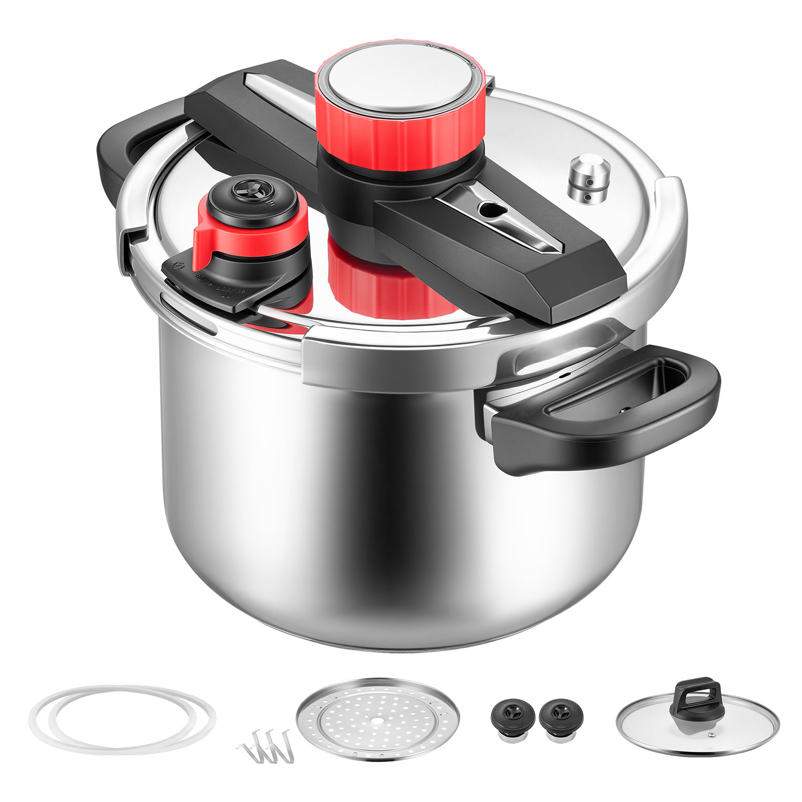 SucceBuy 6.3 8 10 12 クォート圧力鍋ステンレス鋼圧力缶詰蒸しラック強化ガラス蓋付き肉、豆、