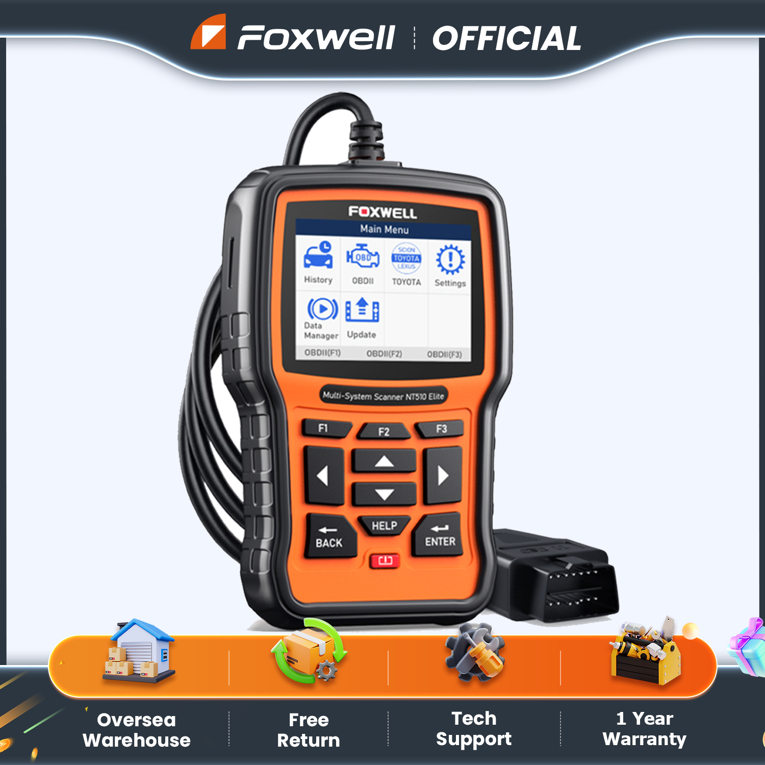 FOXWELL NT510 エリート OBD2 スキャナーすべてのシステムスキャンコードリーダー双方向 ECU コーディング OBD OBD2 車診断ツール無料アップデート
