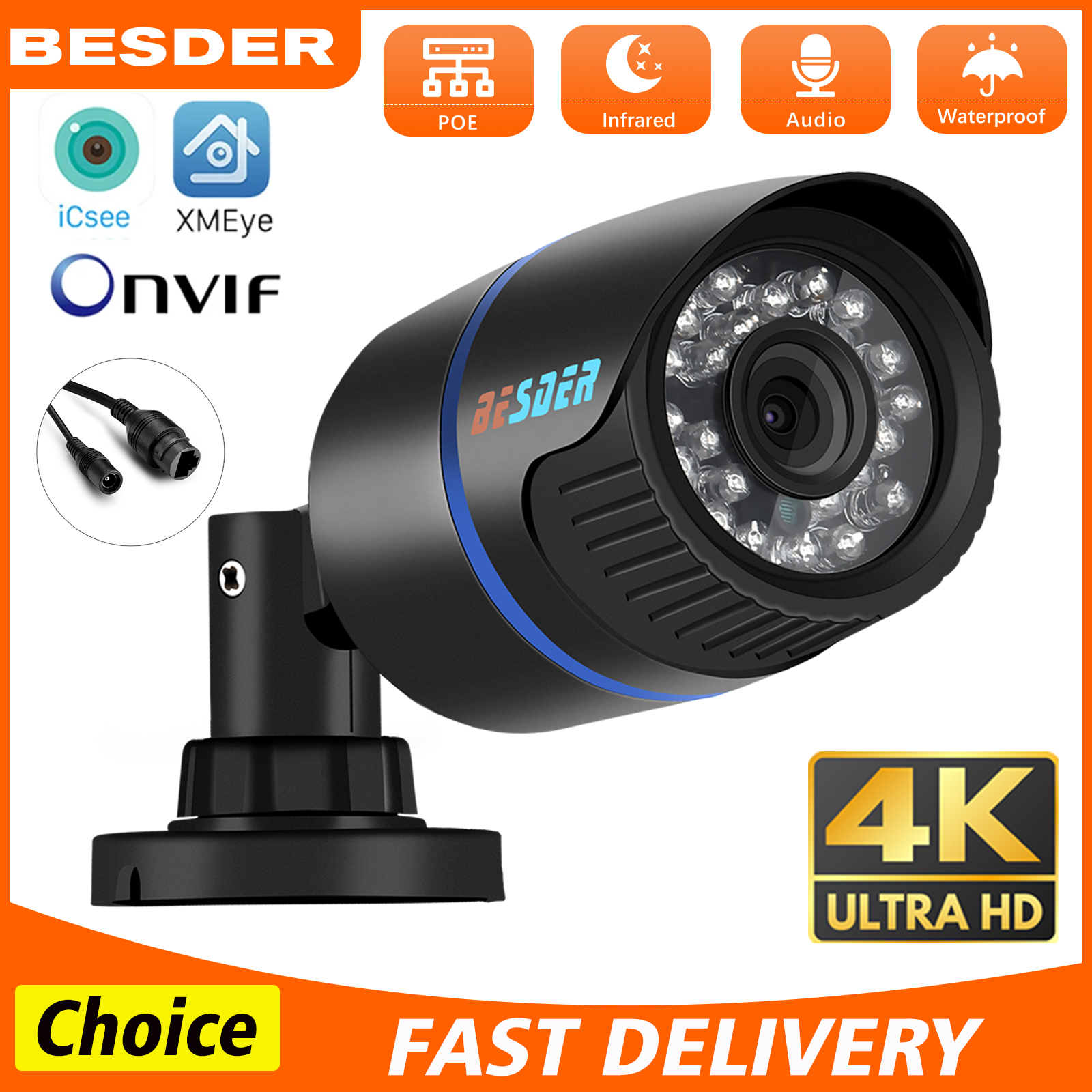 4K 8MP POE IP カメラ屋外防水 H.265 Onvif モーション検出ホームセキュリティ弾丸 CCTV カメラビデオ監視 NVR 用