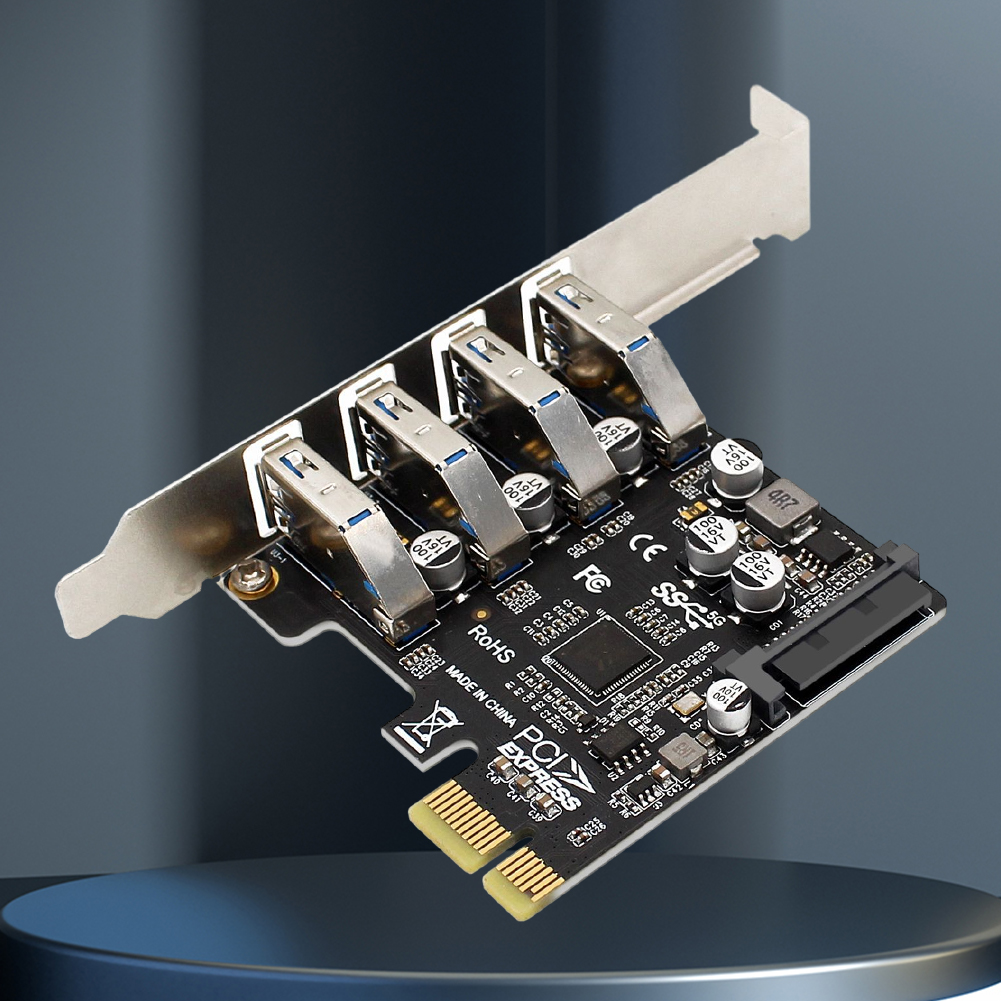 4ポートPCIe USB 3.0ハブアダプター、USB3 PCIeコントローラーコンバーター、5Gbps外部コントローラー、デスクトップ用PCI-Eエクステンダーアダプターカード