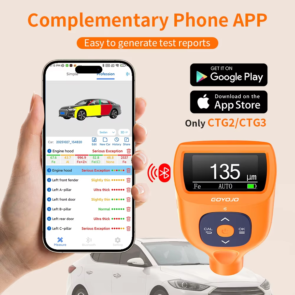 自動車塗膜厚さ計 0-2000μm 塗膜厚さ計 ±(2% 1μm) 精度自動 Fe/Al/Zn/Fe(C) 検出