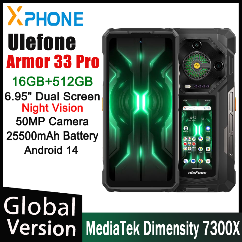 Ulefone Armor 33 Pro 頑丈な電話 5G デュアルスクリーン 6.95" 120Hz 16GB 512GB 25500mAh バッテリー 66W 64MP ナイトビジョン NFC スマートフォン