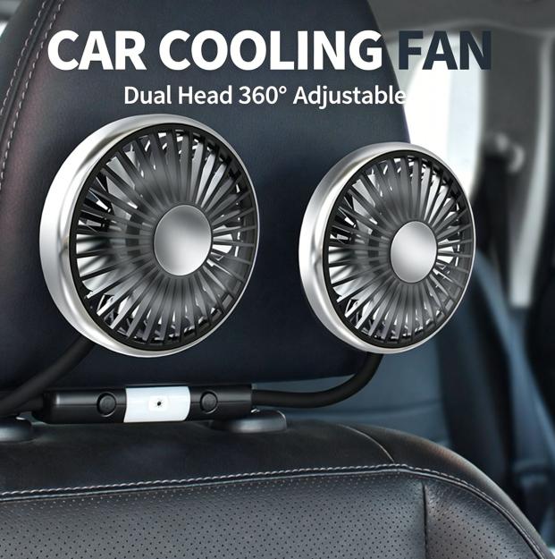 360°回転可能なデュアルヘッド車後部座席冷却ファン 3 スピード風調整 USB 充電式サイレント自動車電気クーラー