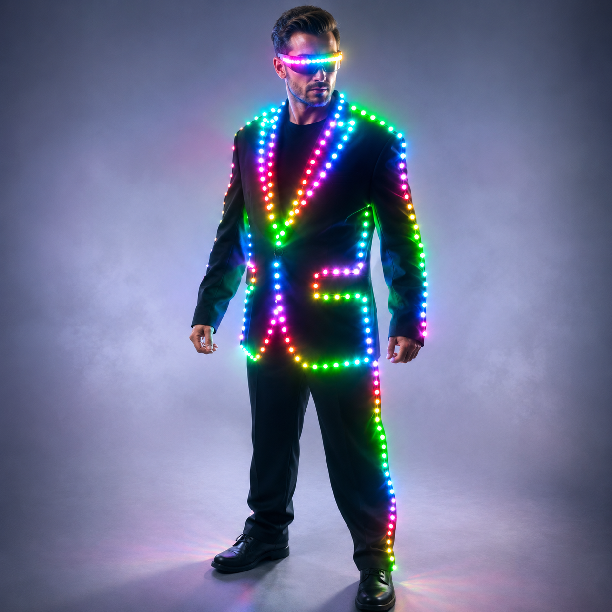 フルカラーピクセル LED ライトジャケットコートステージダンス衣装トロン RGB ライトアップステージスーツ衣装