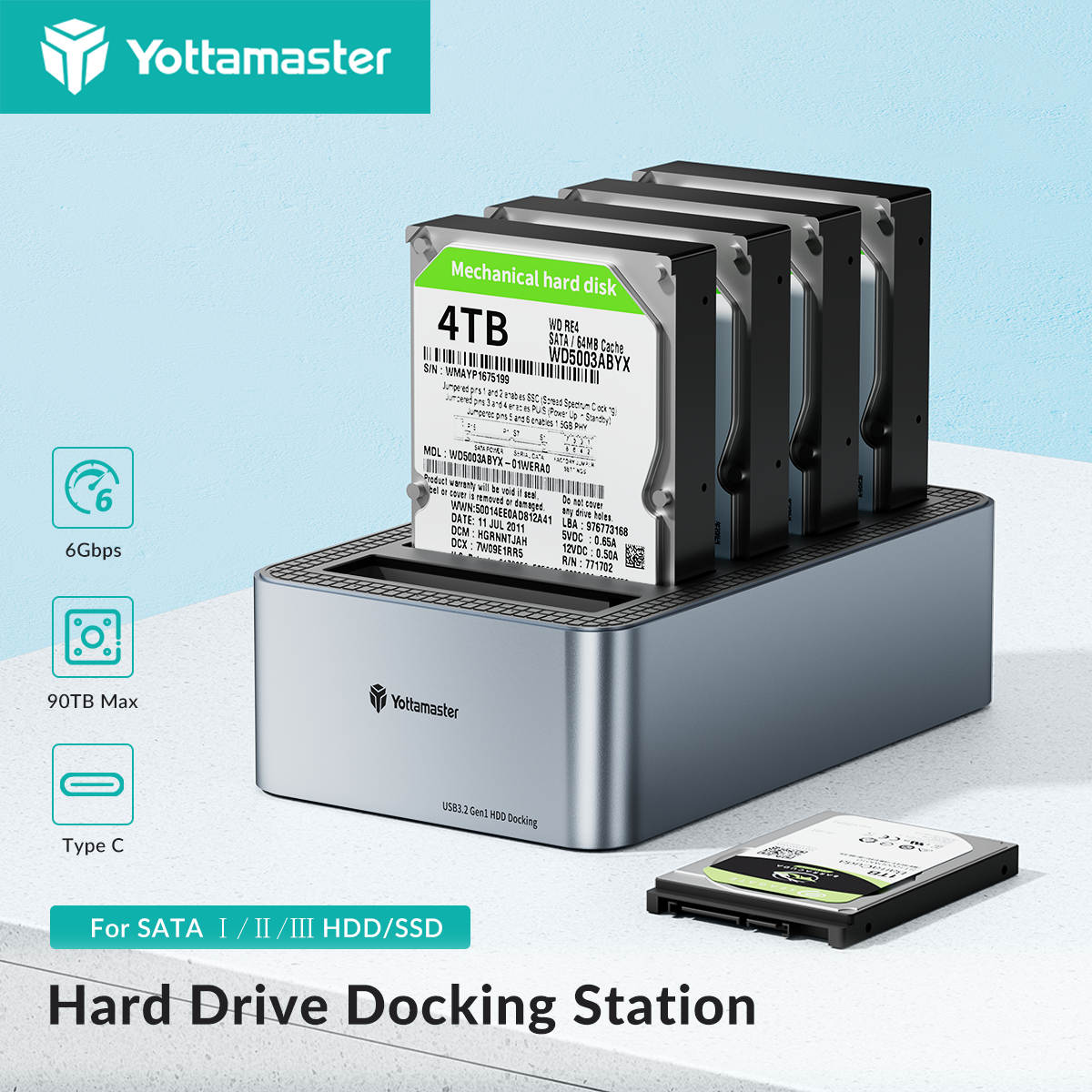 Yottamaster 5 ベイ ハードドライブ ドッキング ステーション オフライン クローン SATA から USB 3.0 外部ハード ドライブ エンクロージャ ドック ステーション 90TB