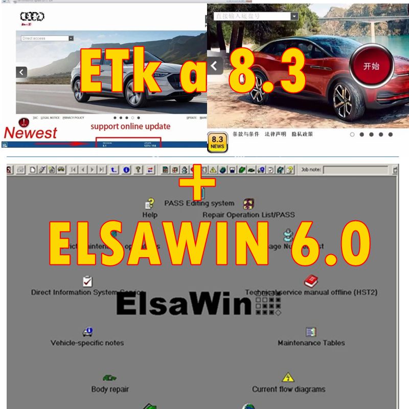 2025 Hot！ ELSAWIN 6.0 Etk a 8.3最新メンテナンスソフトウェア群 V/W AU/DI SE/AT S対応車載電子パーツカタログ