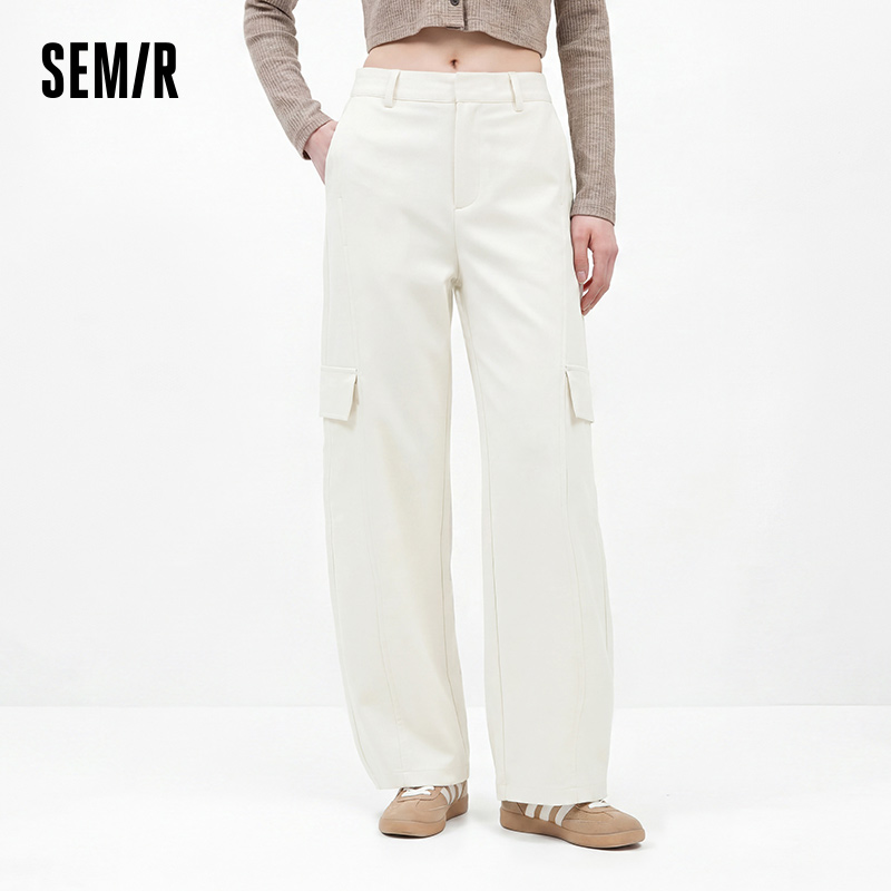 Semir 女性パンツ固体貨物湾曲したバレルレッグ半弾性ウエスト都市作業服スタイル秋のズボン日常着 2026