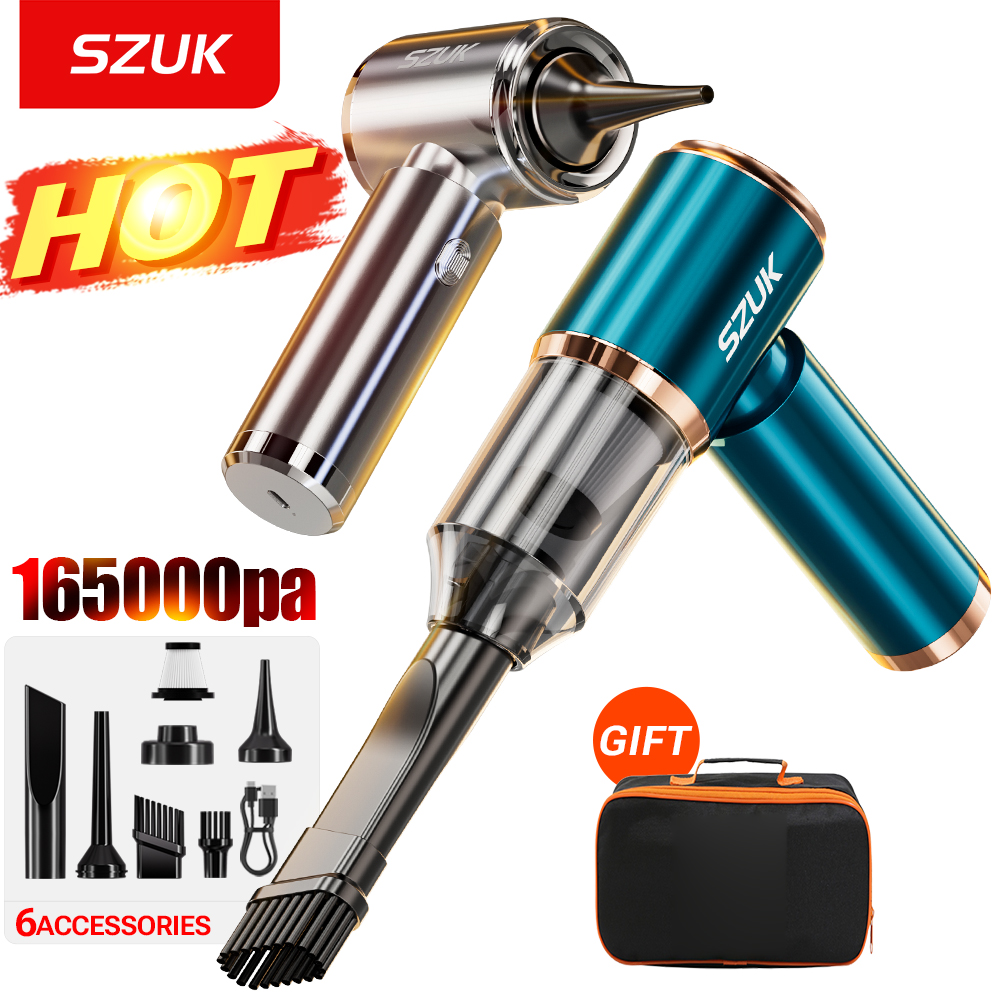 SZUK 新しいミニ車の掃除機 165000Pa ワイヤレス掃除機強力な吸引ハンドヘルドポータブル掃除機車用