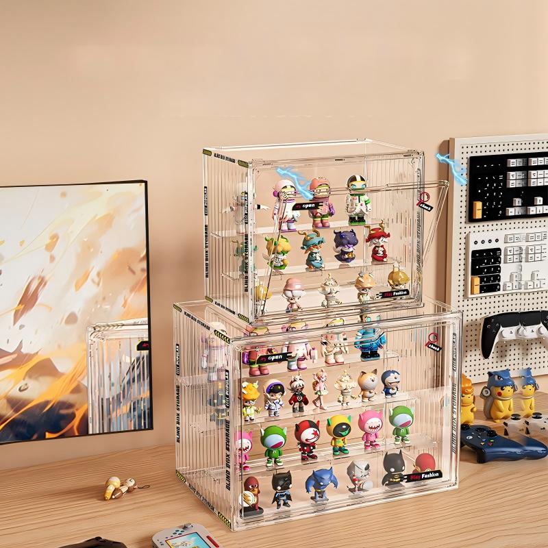 コンテナ化されたデザインのアクリルオーガナイザーグッズフィギュア用ブラインドボックスジュエリー3層HD透明ミニチュアディスプレイケース