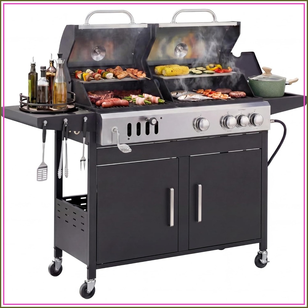 サイドバーナー付きチャコールプロパンガスグリルコンボ、屋外用690 SQIN BBQ