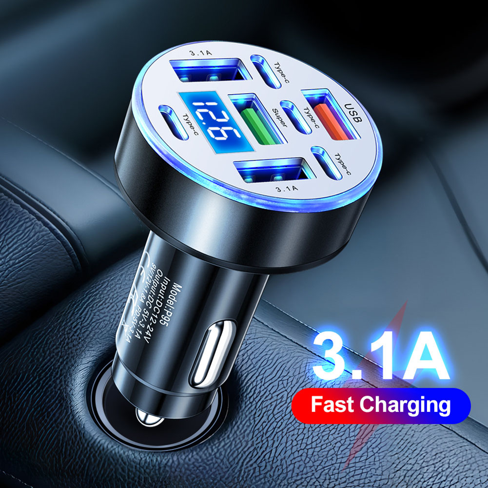 1 個車の充電器 40 ワット 4USB 4PD 車の急速充電器アルミ合金 12-24V デジタルディスプレイ携帯充電車の急速充電器