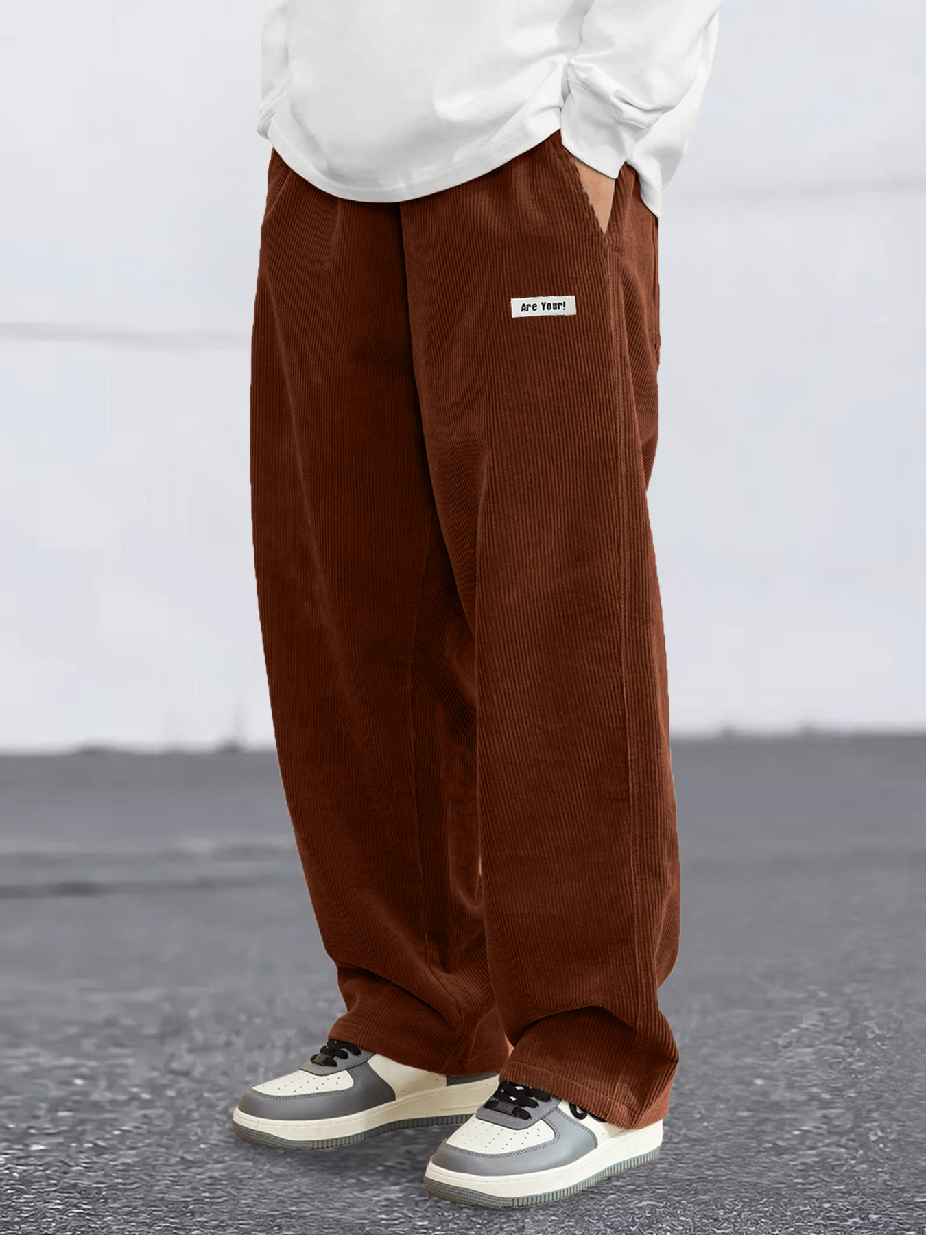 メンズコーデュロイ巾着ストレートレッグカジュアルパンツ春秋ルーズ弾性ウエストズボン