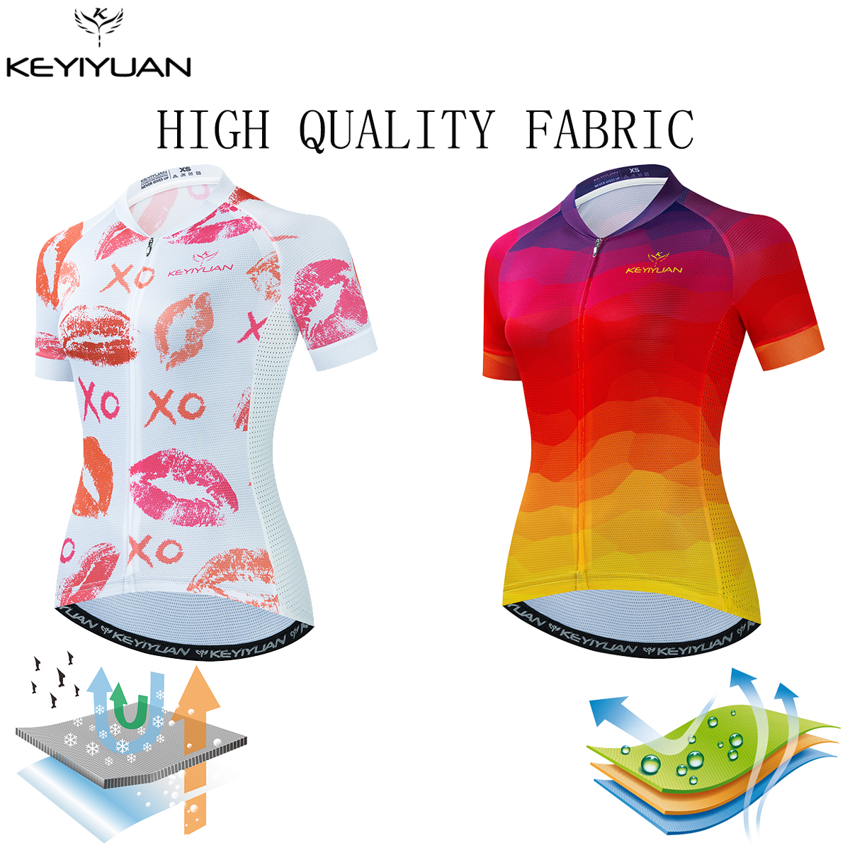 KEYIYUAN Women Cycling Jersey Outdoor MTB Sports Wear Summer Short Sleeve Bicycle Shirt Racing Bike Tops Maillot Cyclisme Femme
