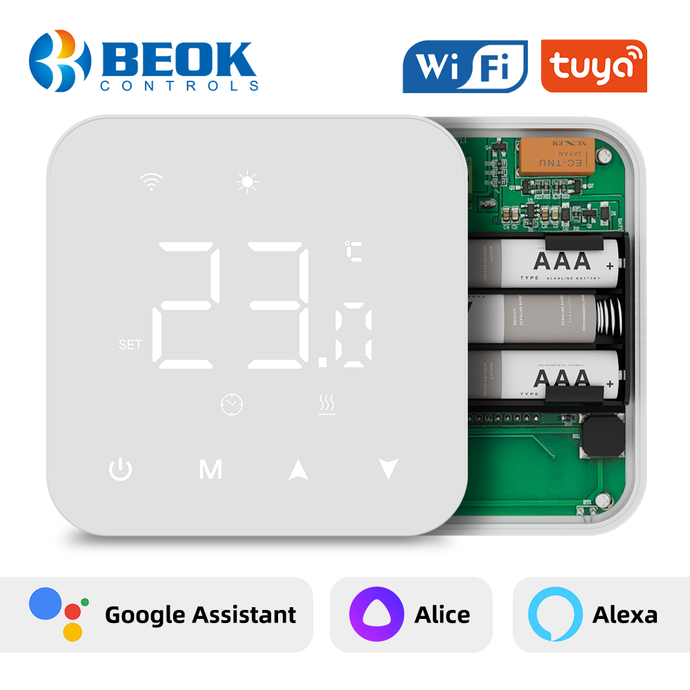 Beok バッテリー駆動 Wifi サーモスタット サーモスタット スマートホーム Tuya 加熱/冷却温度コントローラー、Alexa、Google ホーム用