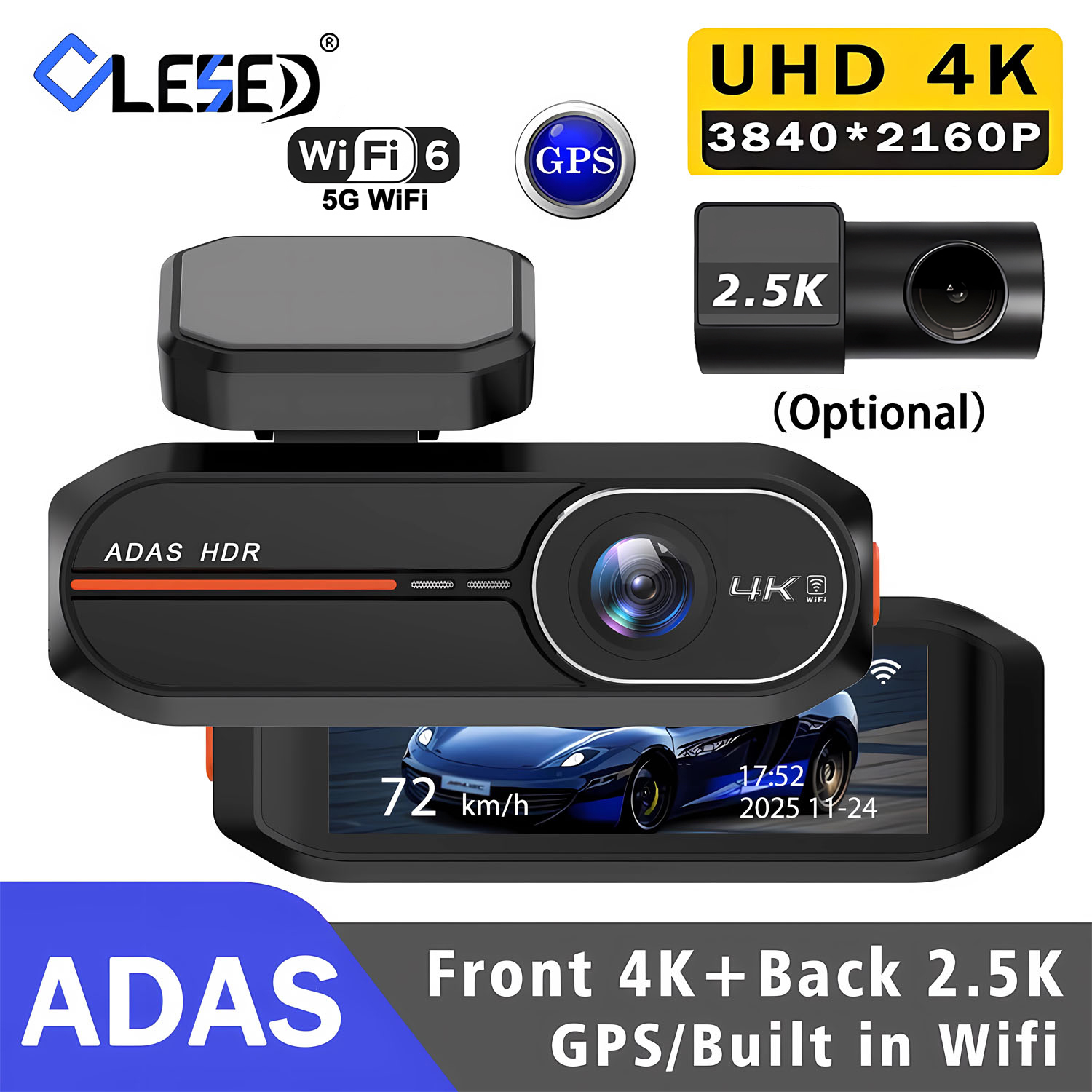 4K 3840*2160P ダッシュカム WiFi GPS ADAS フロント 4K リア 2.5K DVR ビデオレコーダー 24H ナイトビジョンダッシュカム車のカメラ車のブラックボックス