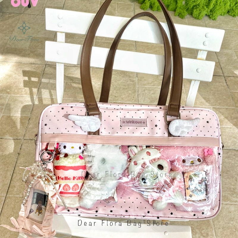 新しいかわいい大容量レース Ita バッグロリータ少女透明ポケット Y2k DIY バッジディスプレイショルダーバッグカジュアル水玉ハンドバッグ
