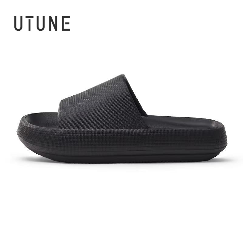 UTUNE メンズ 滑り止めスライド 夏用室内スリッパ、厚底通気性ソフトサンダル、快適なカジュアルホームハウスシューズ