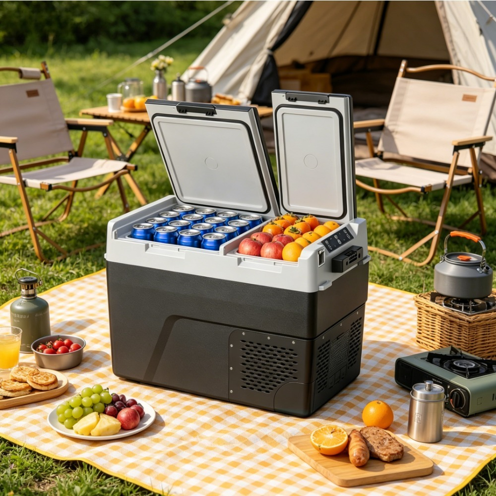 12V 61QT デュアルゾーン車冷蔵庫冷凍庫ポータブル電気クーラー 4F から 68F 旅行キャンプ RV ホーム 12V 24V DC 100-240V