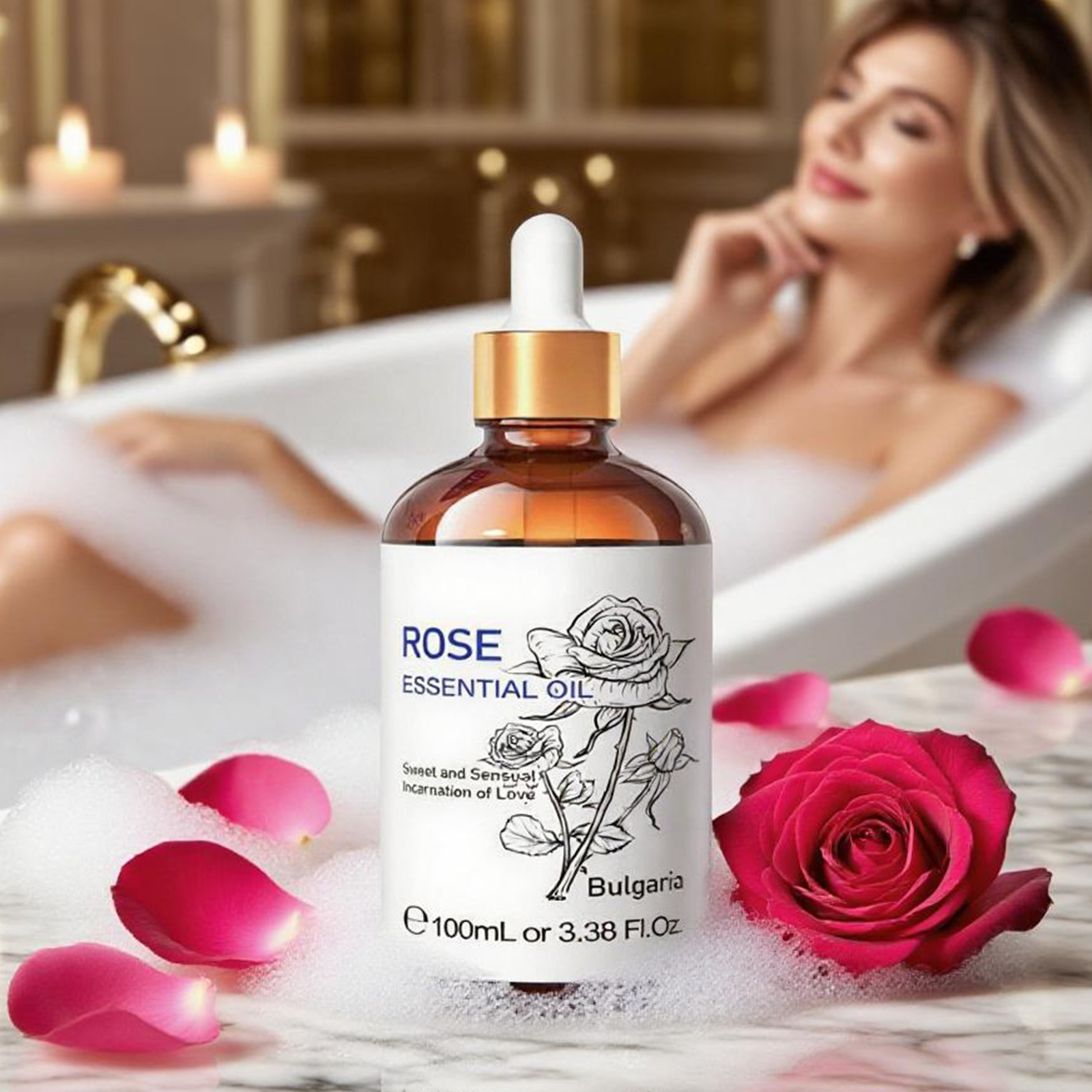 HIQILI エッセンシャル オイル ローズ ゼラニウム ラバンダ シトロネラ ティー ツリー バニラ ボディオイル フェイス スキンケア マッサージ 100ML/3.38fl.oz