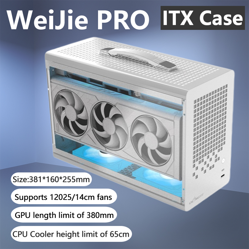 WeiJie PRO ITX ケース 15.5L ガラス面透明ポータブル シャーシ/SFX 電源をサポート/12025 ファンまたは 14cm ファンをサポート