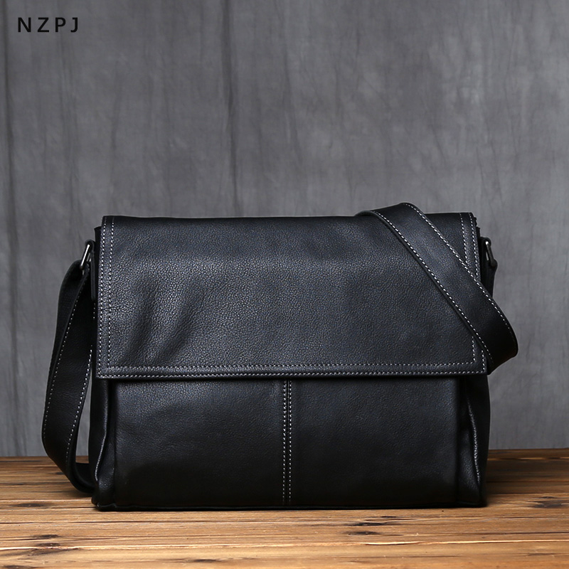 NZPJ 本革メンズショルダーバッグ、トップレイヤー牛革ショルダーバッグ、ソリッドカラータブレットコンピュータトレンドメンズバッグ