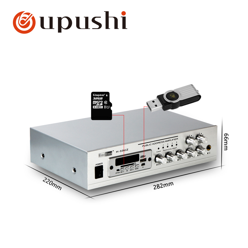 Oupushi PA システム 50 ワットホームステレオアンプ Bluetooth ミニアデュオアンプ小型パワーアンプ USB、SD カード、FM