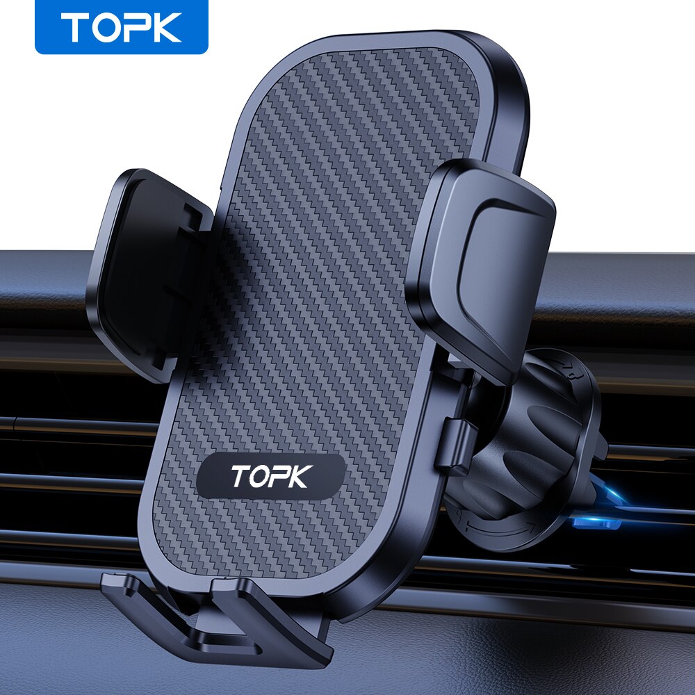 TOPK 車載電話ホルダー マウント エアベント 携帯電話ホルダー 車用 ハンズフリー 簡単クランプ クレードル 車載 4インチから7インチのすべての電話に適合