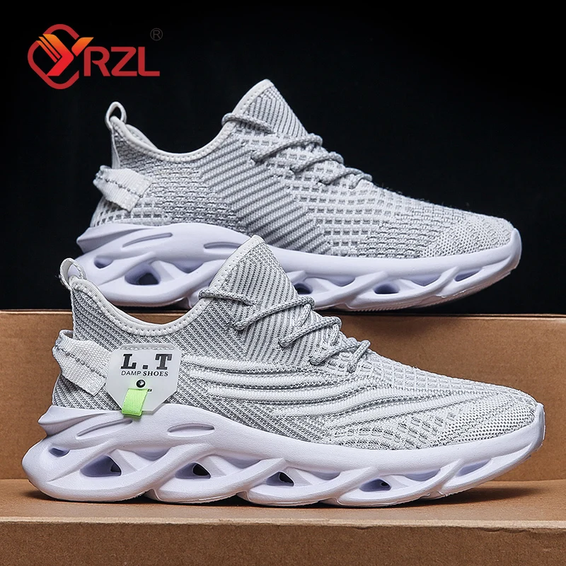 YRZL Men's White Running Shoes Lightweight Breathable Mesh Sneakers Gym Sports Shoes Trendy Casual Durable Sneakers for Men