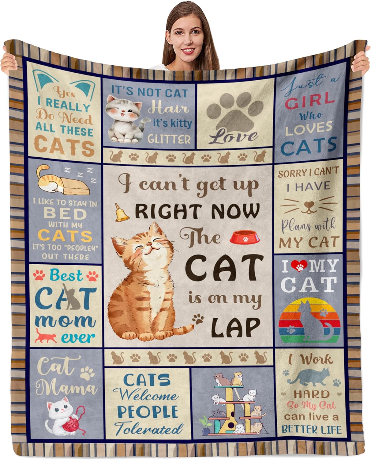 かわいい猫好きのスローブランケット、ユニークな猫、お母さん、女性へのプレゼント、パーソナライズされた猫プリントのギフト、女性、女の子、子供の誕生日に。
