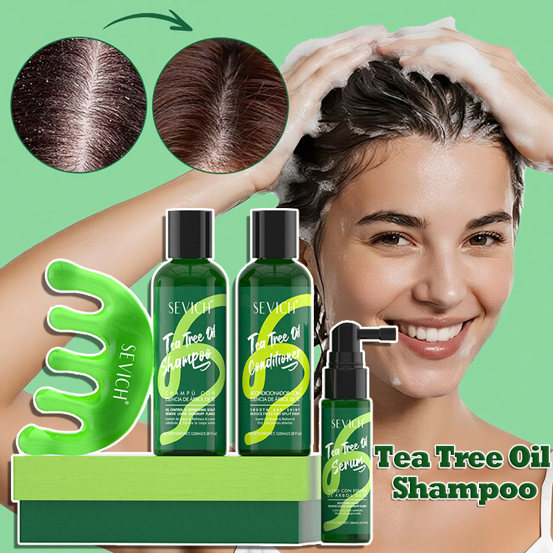 ティーツリーエッセンスシャンプーヘアコンディショナーセットディープクリーニング保湿頭皮強化栄養光沢のある抗脱毛ケア