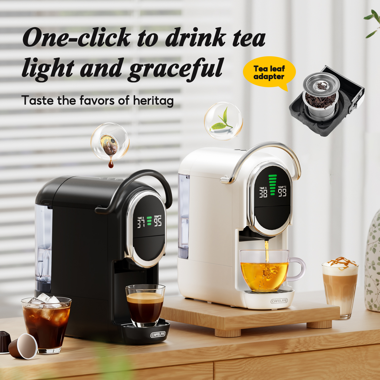Cafelffe 6 in 1 カプセルコーヒーメーカー 茶葉付き カプセル ESE 44mm ポッド コーヒーパウダー ホット/コールド DG カプチーノ ネスプレッソ