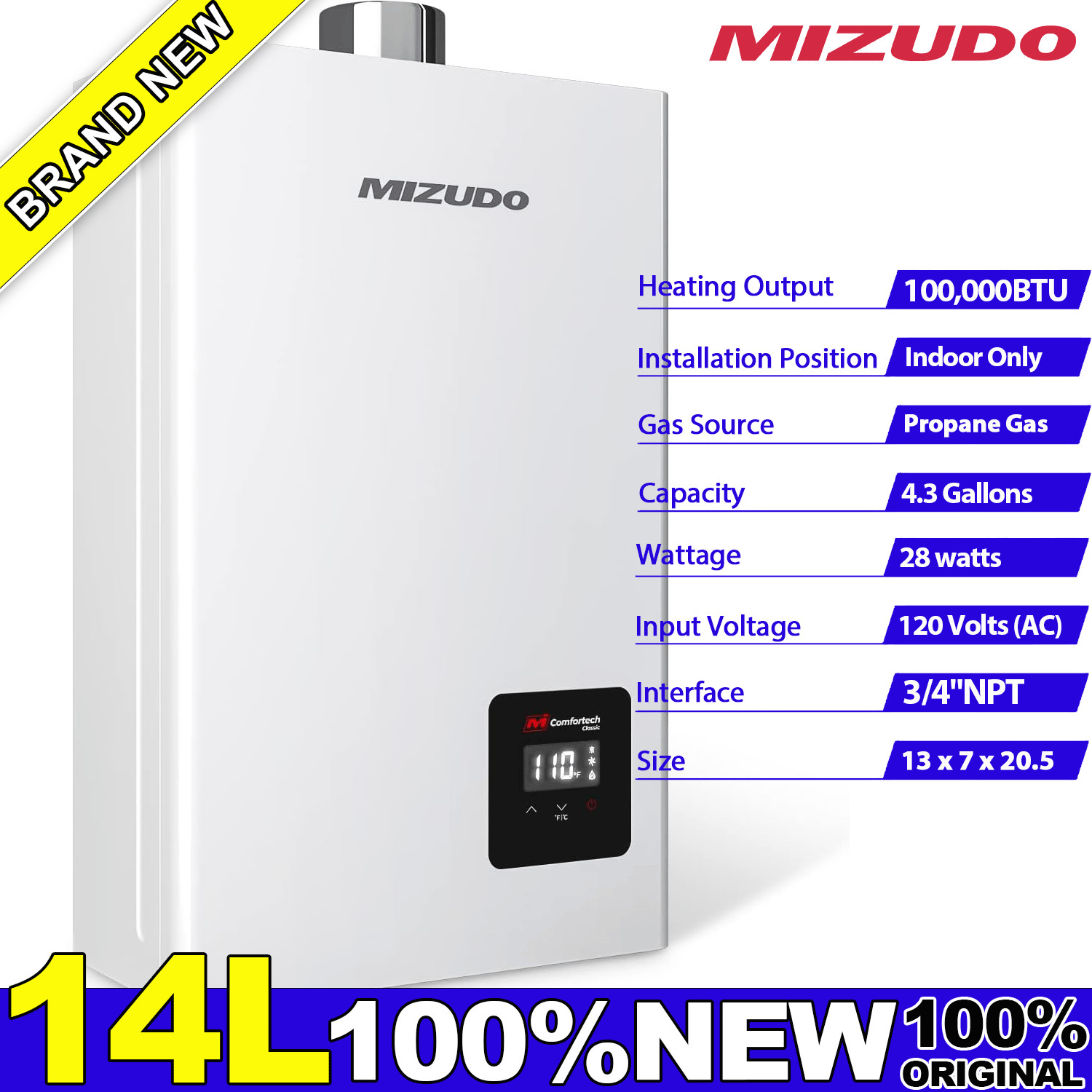 4.3GPM 100,000BTU タンクレス給湯器プロパンガスインスタントホット家全体 120V